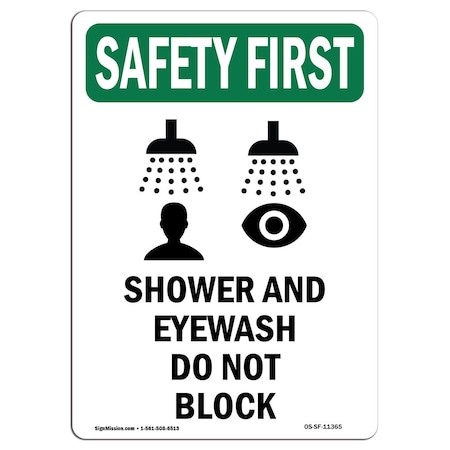 Signmission OSHA, 10" Height, Decal, 10" x 7", Portrait, Shower And Eyewash With Symbol, Made in USA OS-SF-D-710-V-11365